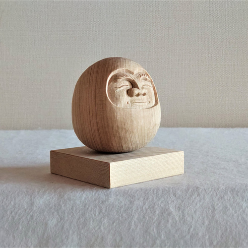 お福さん】桧山車、木彫り彫刻高さ25cm