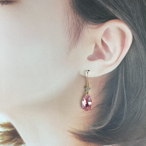 Swarovski #6106、16mmしずくピアス〜ライトローズシマー ピアス