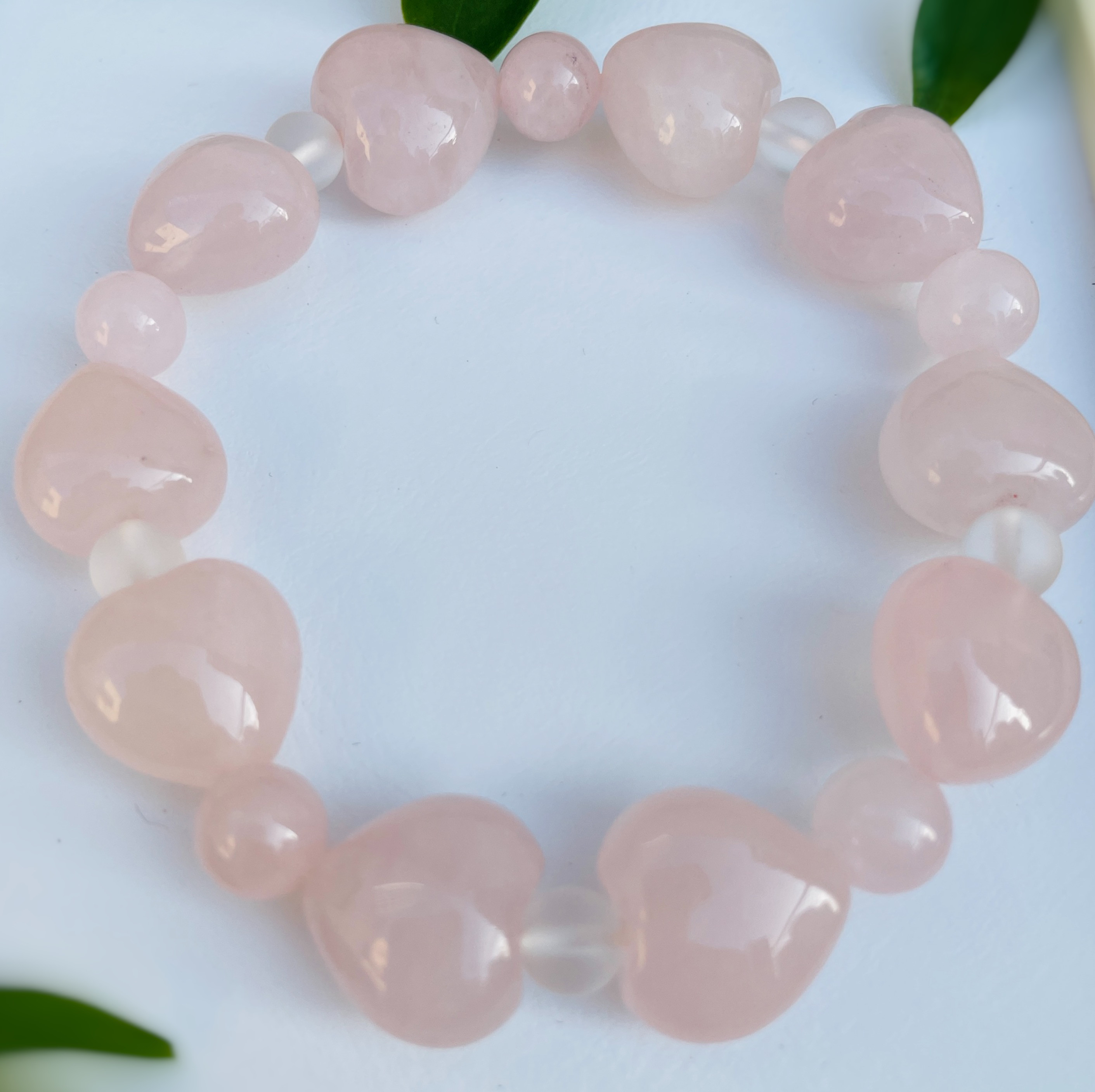 天然石　ローズクウォーツ＆クウォーツ・リボンデザインブレスレット  u_HY0951