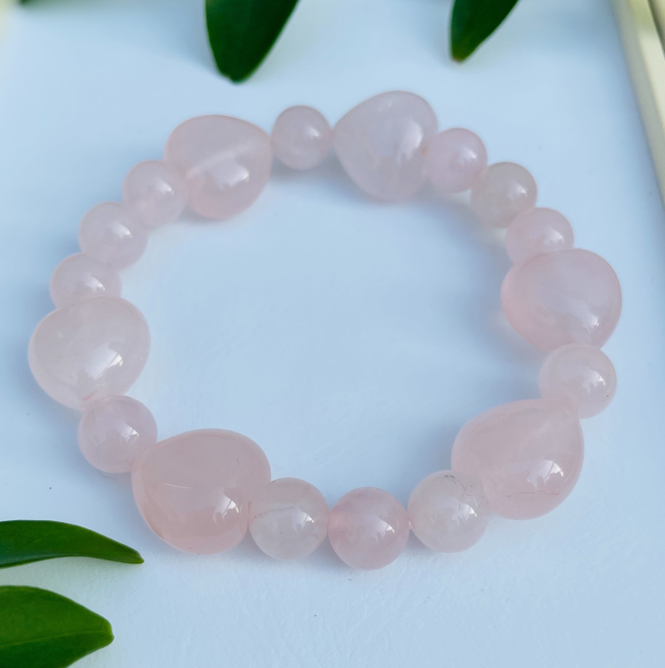 天然石　ローズクウォーツ・リボンデザインブレスレット  u_HY0953