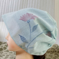 短く小さい 難有 難隠し 帽子 23*49㌢ 花染 紬 キャップ 室内帽子