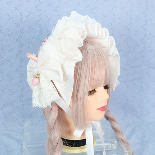 白花菱×いちご① ボンネット ヘッドドレス ロリータ 甘ロリ