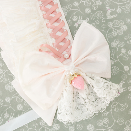 白花菱×いちご① ボンネット ヘッドドレス ロリータ 甘ロリ ヘッド