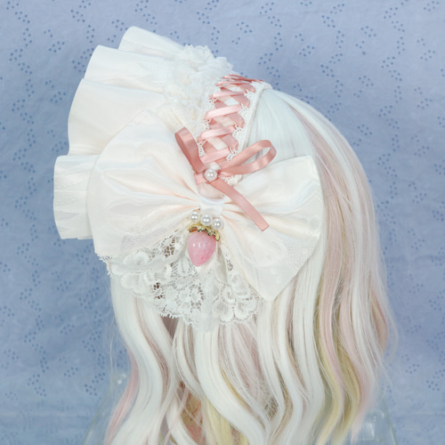 ‪♡ Lolita ボンネット風 フリルリボンヘッドドレス white 2 ‪♡ ♡ Lolita ボンネット風 フリルリボンヘッドドレス white 2‬