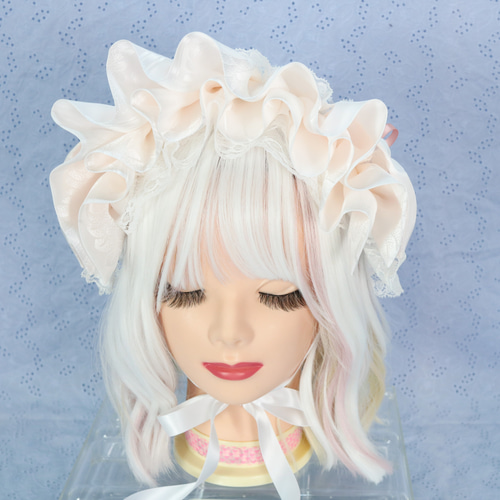 ‪♡ Lolita ボンネット風 フリルリボンヘッドドレス white 2 ‪♡ 150510160802-01.webp