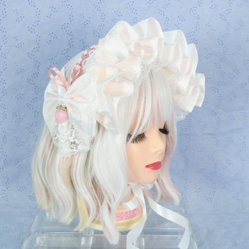 ‪♡ Lolita ボンネット風 フリルリボンヘッドドレス white 2 ‪♡ ♡ Lolita ボンネット風 フリルリボンヘッドドレス white 2‬