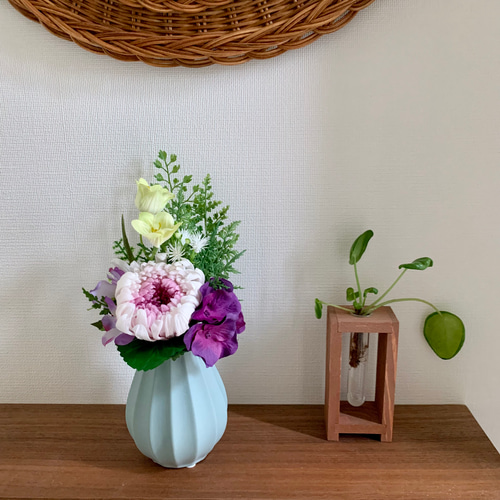 プリザーブドフラワーの輪菊のお供花束〜和モダン〜.日本の夏