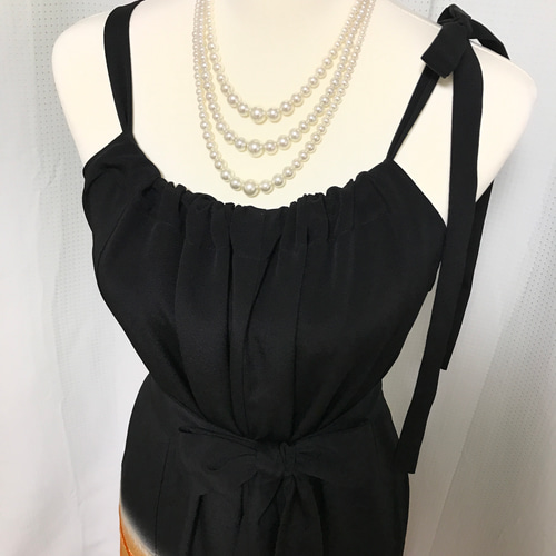 正絹】着物リメイク 黒留袖ドレス／キャミワンピースタイプ／ブラック  