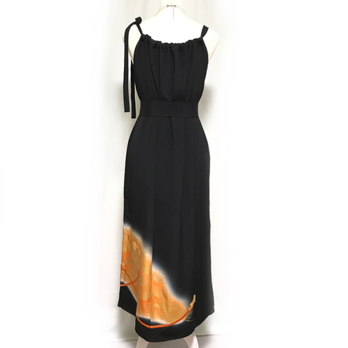 正絹】着物リメイク 黒留袖ドレス／キャミワンピースタイプ／ブラック  