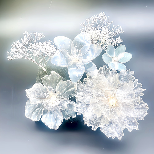 再販9】ガラス風 牡丹 の 髪飾り ☆ アメリカンフラワー