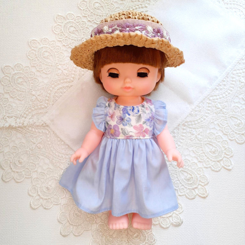 刺繍リボン麦わら帽子パープル #エコアンダリヤ #ソランちゃん帽子#26