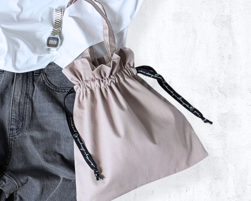 英字リボンの軽い巾着バッグ 人気韓国風シンプルバッグ A4トート