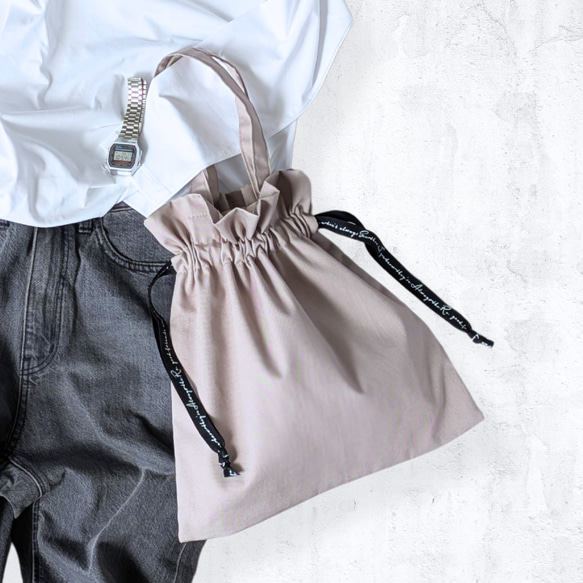 英字リボンの軽い巾着バッグ 人気韓国風シンプルバッグ A4トート