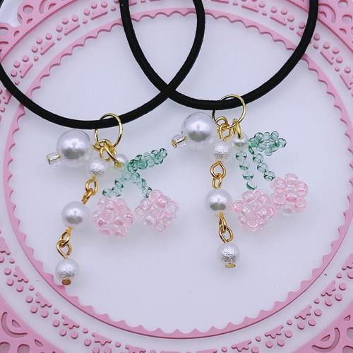 さくらんぼパール付き♡ベビーヘアクリップヘアゴム