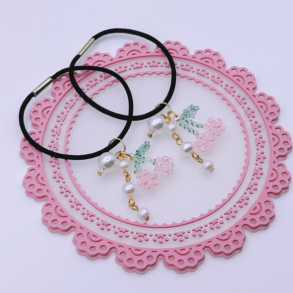 さくらんぼ×パール キッズヘアゴム ベビーヘアゴム ヘアゴム ヘア