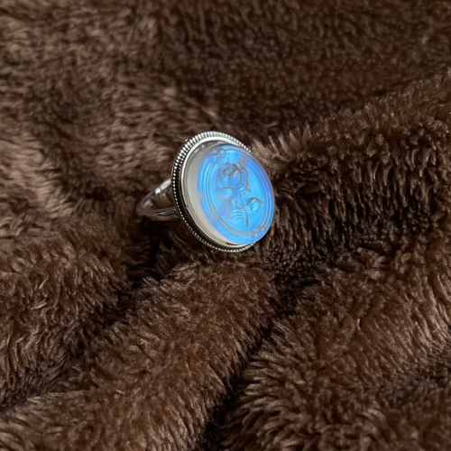 天然 レインボームーンストーンお花リング No141