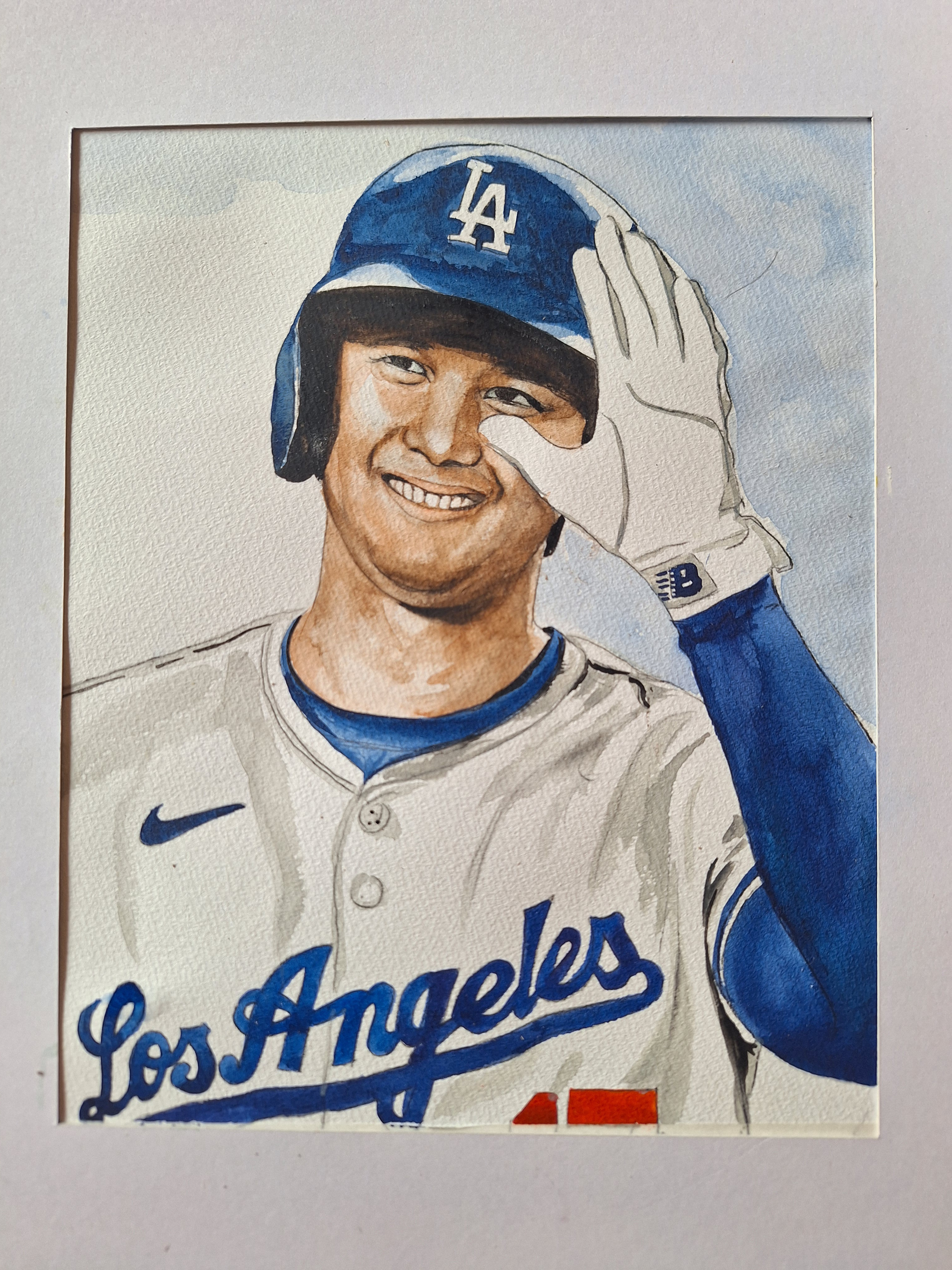 【真作保証】大谷翔平選手、水彩画、色紙、サイン「MIZ」有、新品額付 真作保証】、大谷翔平選手、似顔絵、色紙、水彩画、永久保存、銘