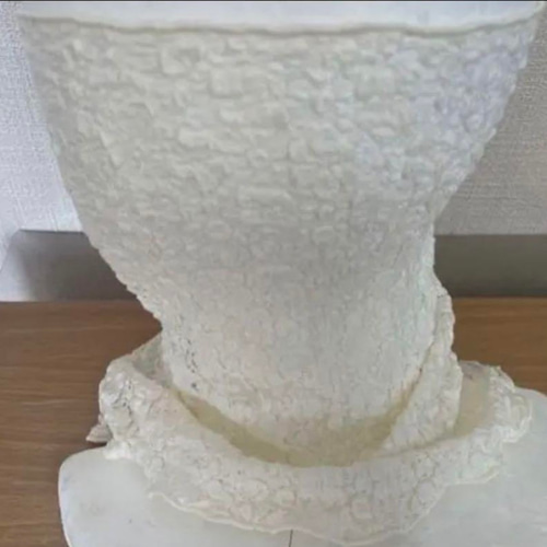 ロングタイプ生成り色ホワイト花柄シングルウェーブ手作りネック  