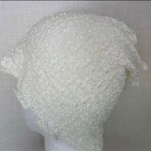 ロングタイプ生成り色ホワイト花柄シングルウェーブ手作りネック  