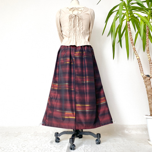 大人可愛いセレブ大島着物スカート送料無料フリーサイズ1点物大島紬