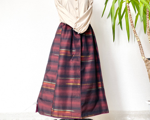 大人可愛いセレブ大島着物スカート送料無料フリーサイズ1点物大島紬