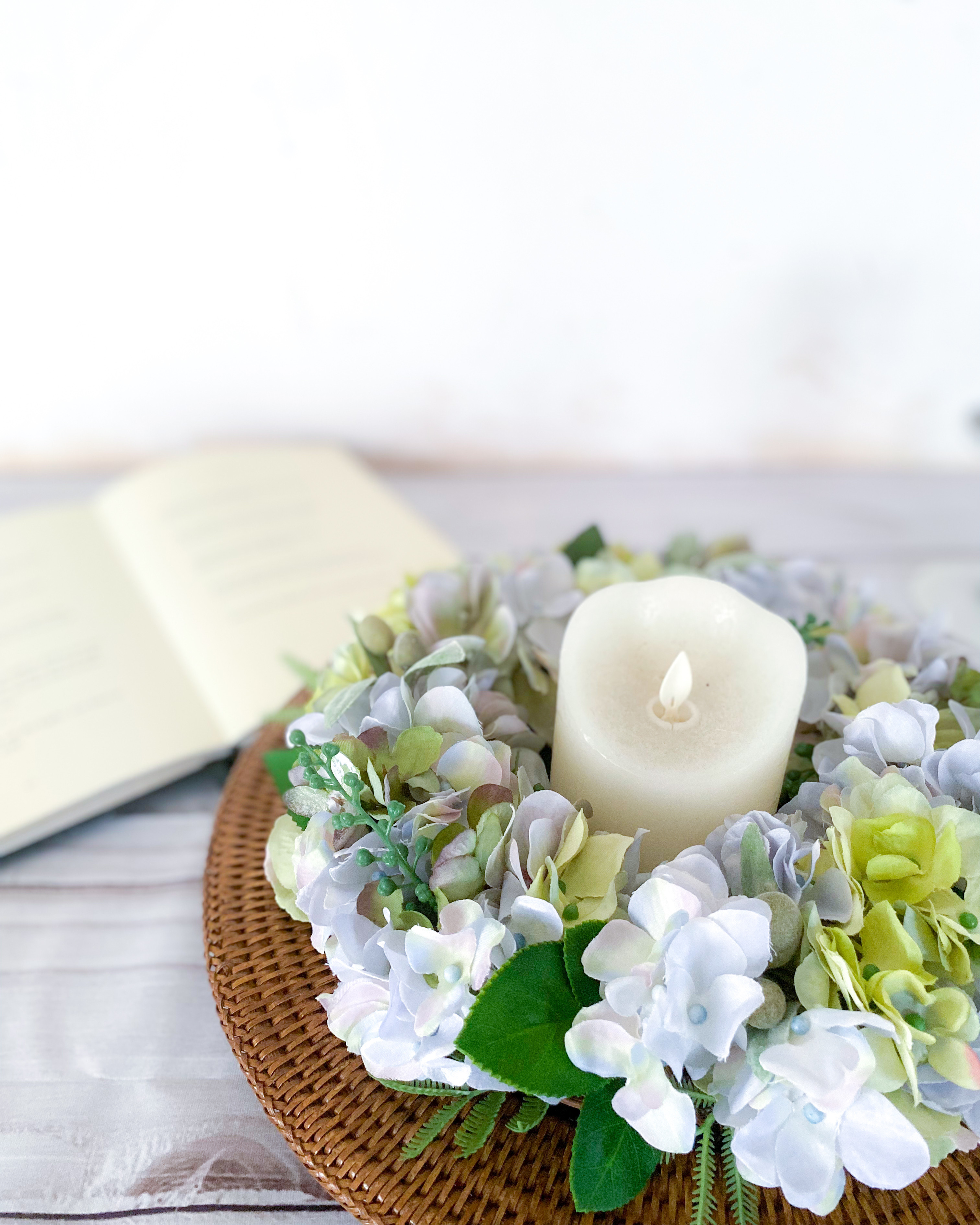 ハンドメイド ドライフラワーリース 秋色アジサイ 直径24×27 あじさい