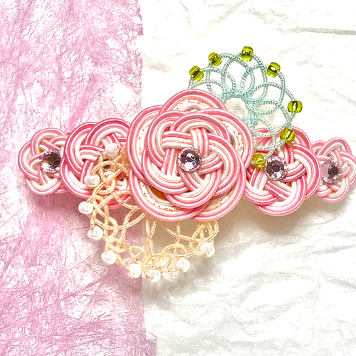 水引バレッタ 桃色いろいろ 花の髪飾り バレッタ 栄結び 通販｜Creema 