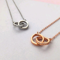 ペアセット ダブルリングチェーンネックレス2個セット ピンクゴールド