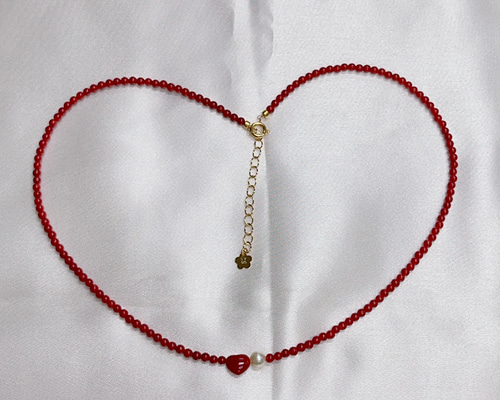ネックレス イタリア産珊瑚2.8mm アコヤ真珠5mm ハート0.4g 5.8g
