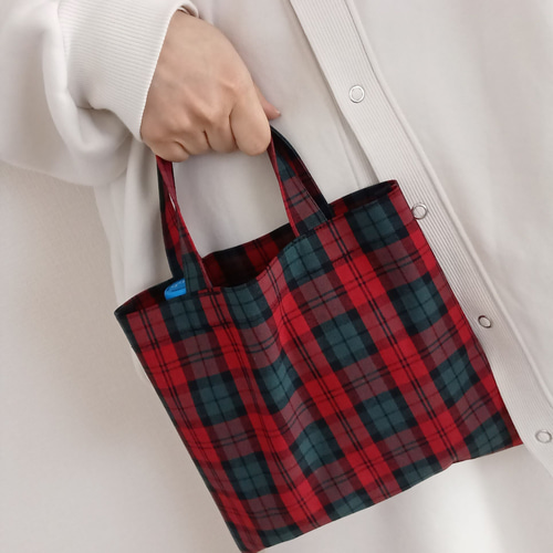 タータンチェック(レッド) ミニトート・ミニ小物入れ付( 裏ラミネート