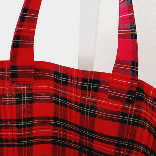 タータンチェック(レッド) ミニトート・ミニ小物入れ付( 裏ラミネート