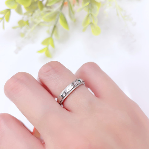 natural*】海の青石が輝くリング＊ 鏡面 艶消しマット 誕生石 刻印 