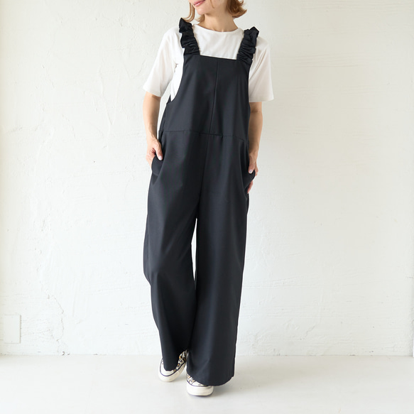 ﾓﾘﾉｶﾞｯｺｳ フリーサイズ 大人かわいい♡フリルサロペットパンツ (ブラック)｜mg-sp03-bk 8枚目の画像