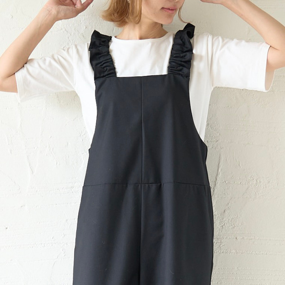 ﾓﾘﾉｶﾞｯｺｳ フリーサイズ 大人かわいい♡フリルサロペットパンツ (ブラック)｜mg-sp03-bk 3枚目の画像