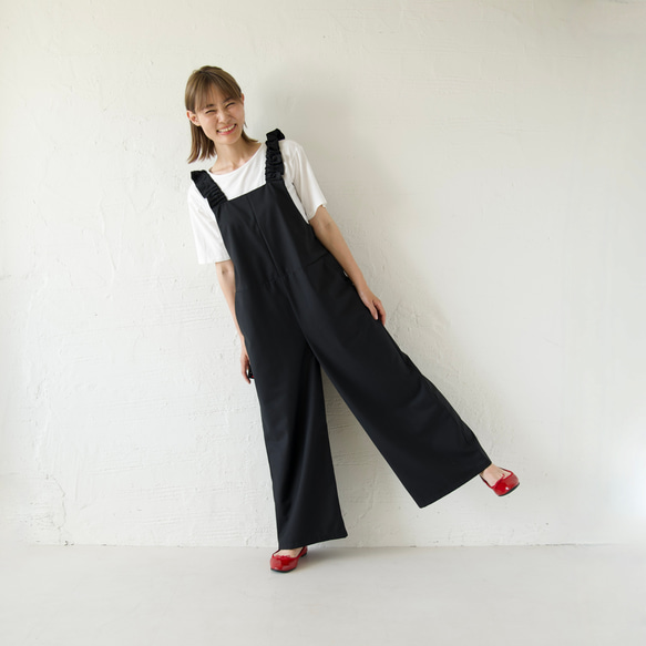 ﾓﾘﾉｶﾞｯｺｳ フリーサイズ 大人かわいい♡フリルサロペットパンツ (ブラック)｜mg-sp03-bk 6枚目の画像