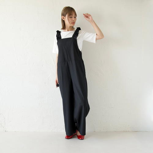 格安即決 ﾓﾘﾉｶﾞｯｺｳ 大人かわいい♡フリルサロペットパンツ フリーサイズ サロペット・オーバーオール・オールインワン