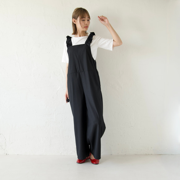 ﾓﾘﾉｶﾞｯｺｳ フリーサイズ 大人かわいい♡フリルサロペットパンツ (ブラック)｜mg-sp03-bk 5枚目の画像