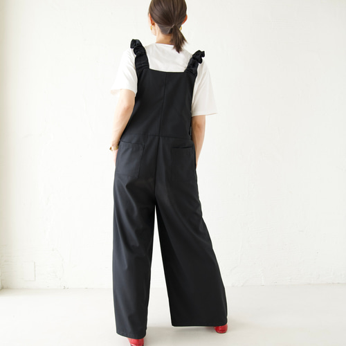 RATA スラリと見える大人サロペットパンツ 本格ミリタリー素材 M 黒