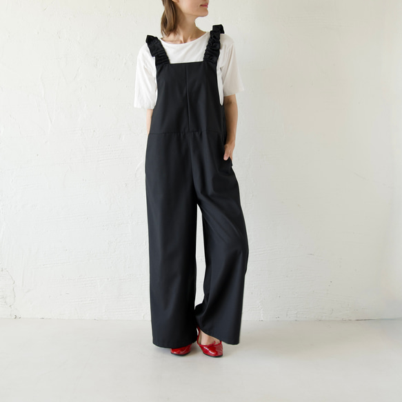 ﾓﾘﾉｶﾞｯｺｳ フリーサイズ 大人かわいい♡フリルサロペットパンツ (ブラック)｜mg-sp03-bk 4枚目の画像