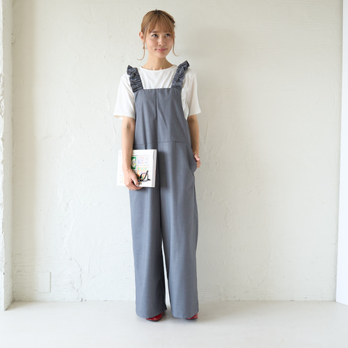 ﾓﾘﾉｶﾞｯｺｳ フリーサイズ 大人かわいい♡フリルサロペットパンツ (グレー