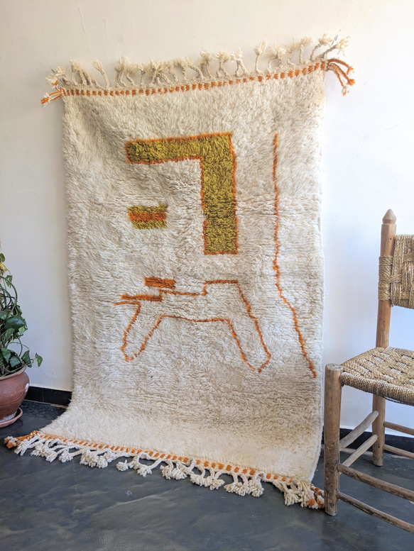 本物のベニワレンラグ-No11 116×173　モロッコ　オレンジ　カーペット　絨毯 