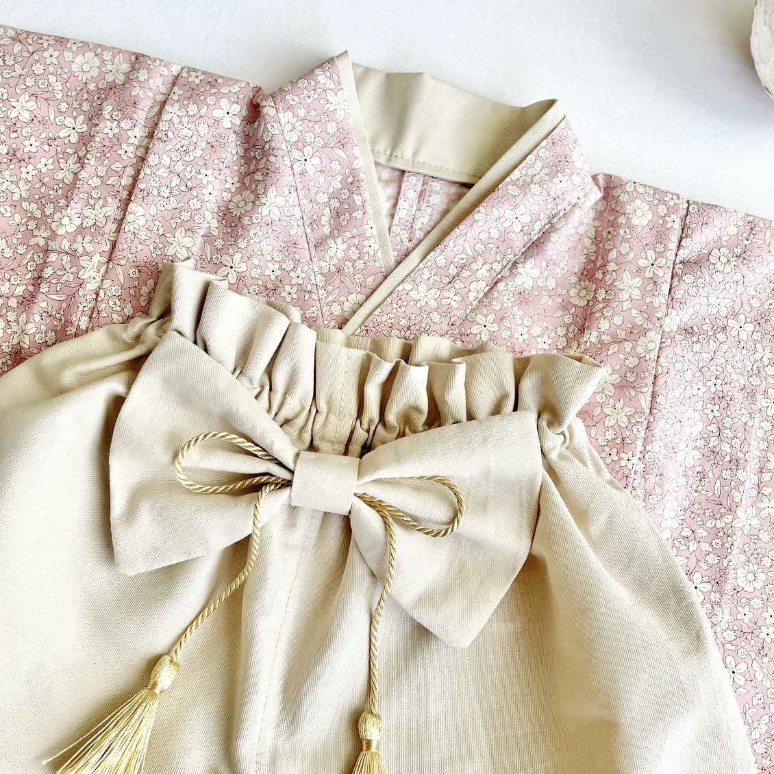 【お宮参り・初節句に】洗えるベビー袴｜女の子用／ピンク×花柄　百日祝い　お食い初め　出産祝い　結婚式　和装　着物　七五三