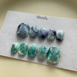 《ベリーショート在庫あるのみセール》海と森のニュアンスネイルチップ 1枚目の画像