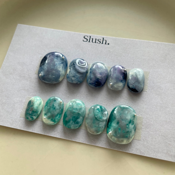 《ベリーショート在庫あるのみセール》海と森のニュアンスネイルチップ 1枚目の画像