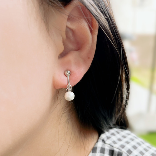 6㎜ コットンパール 一粒 イヤリング ピヤス ピアス（フック・チェーン 
