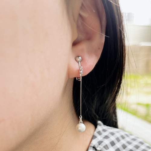 6㎜ コットンパール 一粒 イヤリング ピヤス ピアス（フック・チェーン