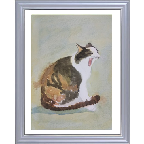 水彩画】アクビをする猫【原画】 絵画 いぬっち水彩 通販 17908951