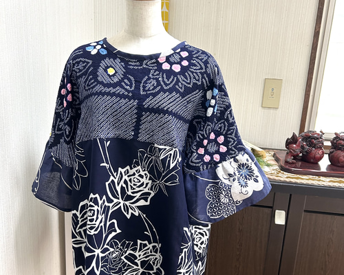 売り切れ 浴衣 3柄 チュニック 有松絞り 浴衣 後ろリボン