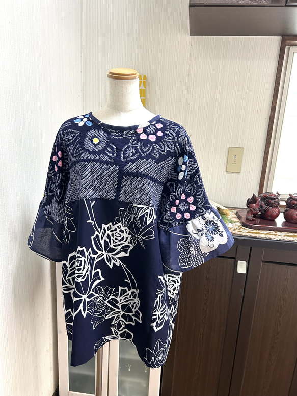売り切れ 浴衣 3柄 チュニック 有松絞り 浴衣 後ろリボン