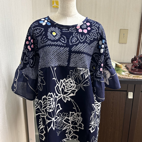 有松絞り 浴衣 反物 着物リメイク チュニックワンピース 有松絞り 浴衣リメイクワンピース 着物リメイク | iichi 日々の